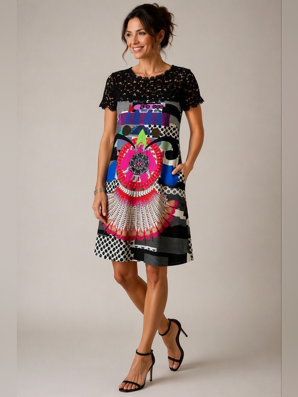 Desigual x Lacroix Colorful Floral And Lace Dress
